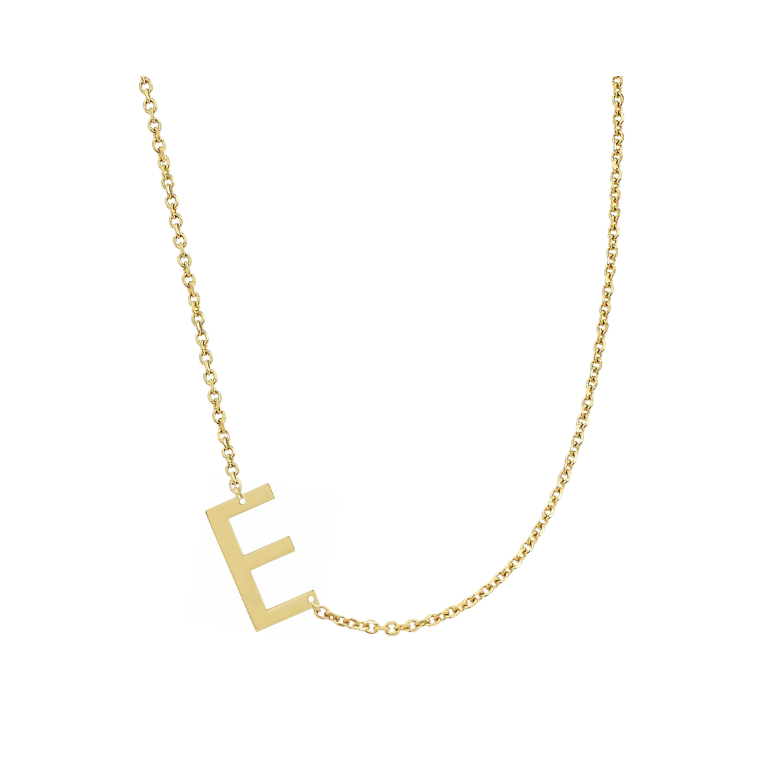 14KT GOLD SIDEWAYS INITIAL NECKLACE - E